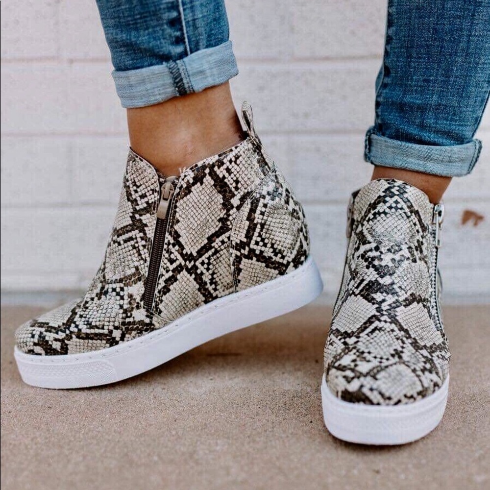 Snake animal prints fashion wedge sneakers